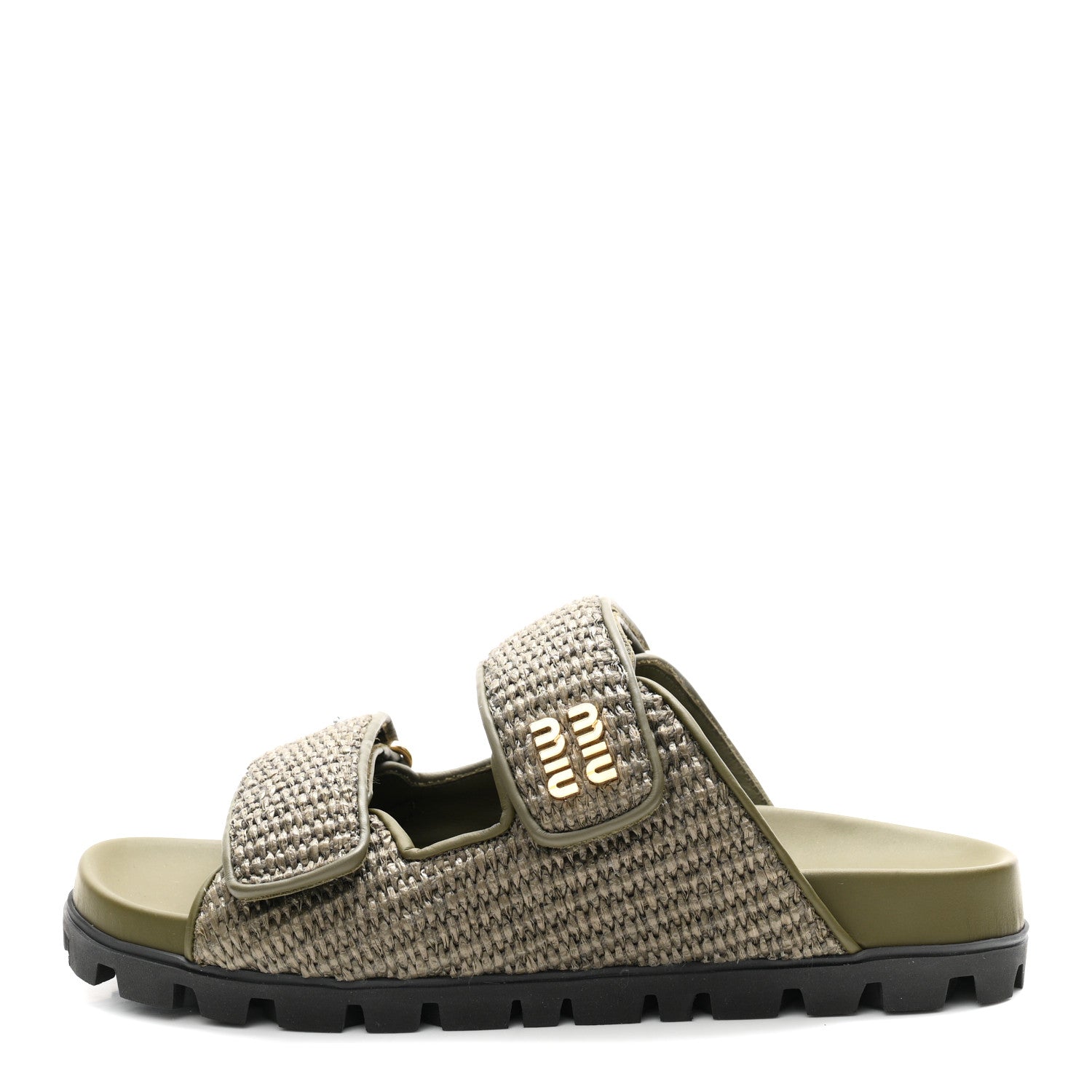 Raffia Logo Slide Sandals 38.5 Militare