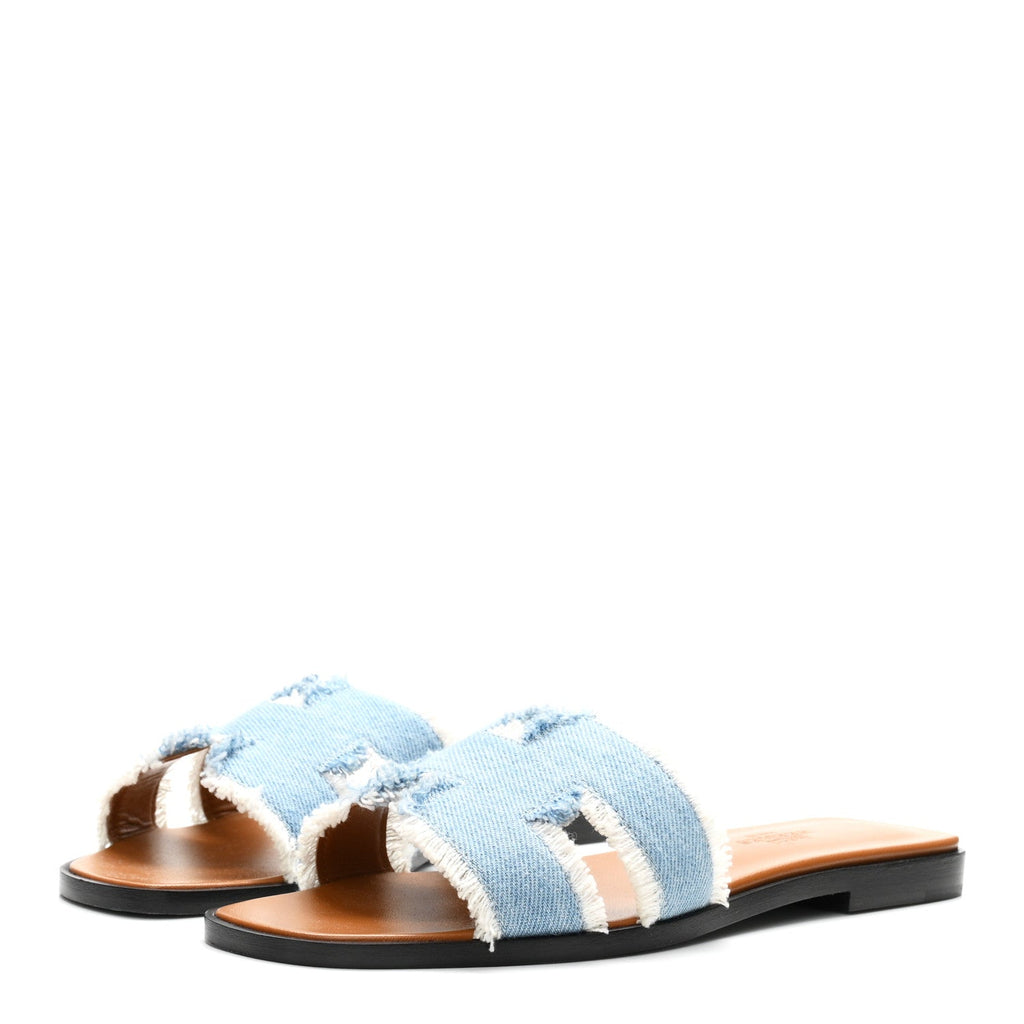 Denim Oran Fringe Sandals 36 Bleu Clair