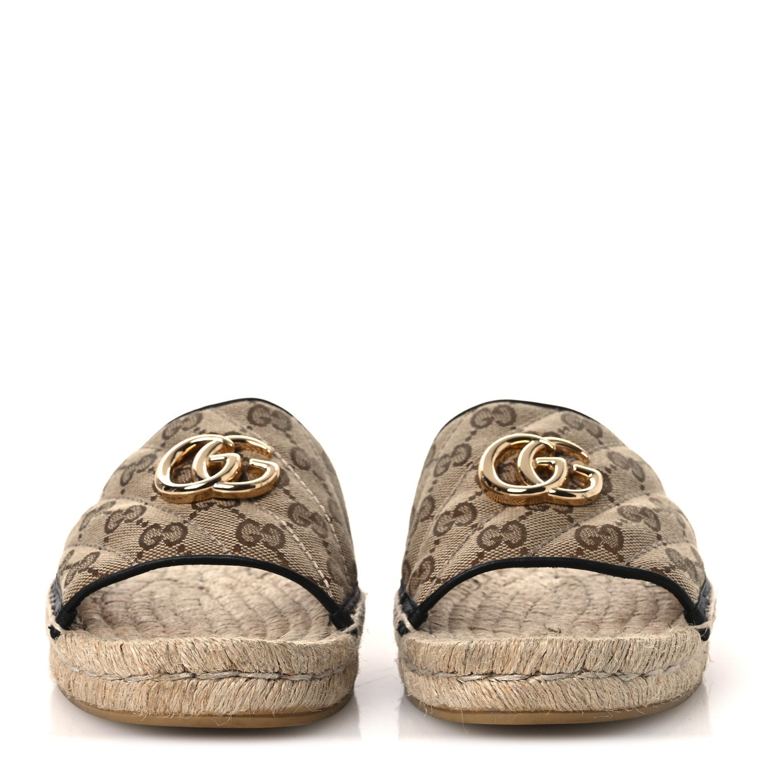 Monogram Matelasse GG Marmont Espadrille 20mm Slide Sandals 40 Beige Ebony Black