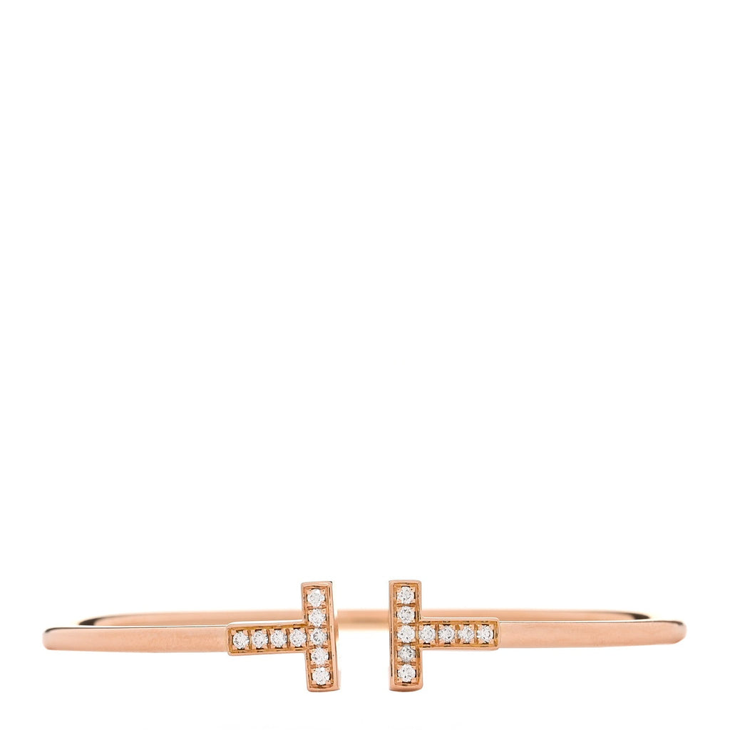 18K Rose Gold Diamond T Wire Bracelet