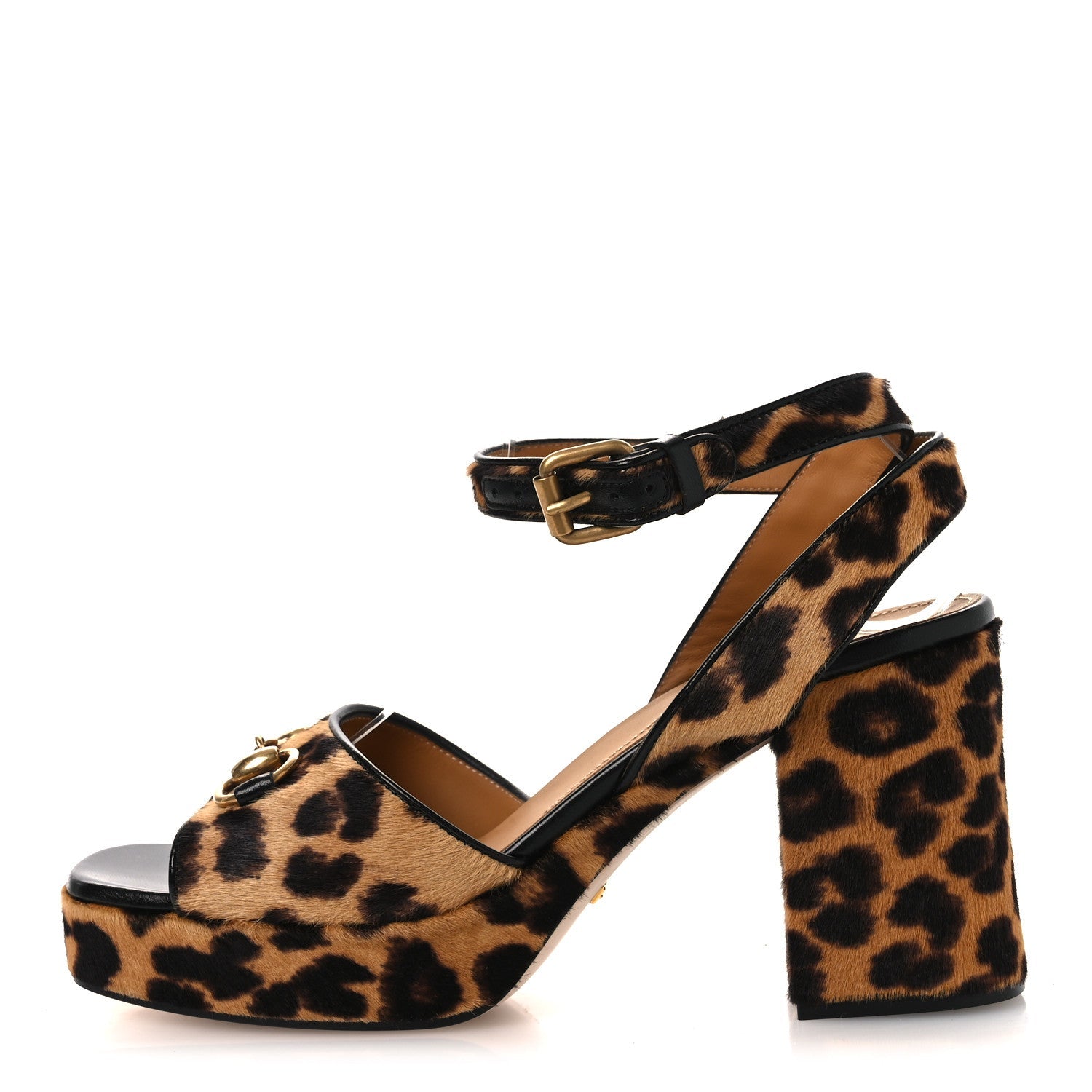 Calf Hair Leopard Print Horsebit 25/60mm Platform Sandals 38.5 Hazelnut Black