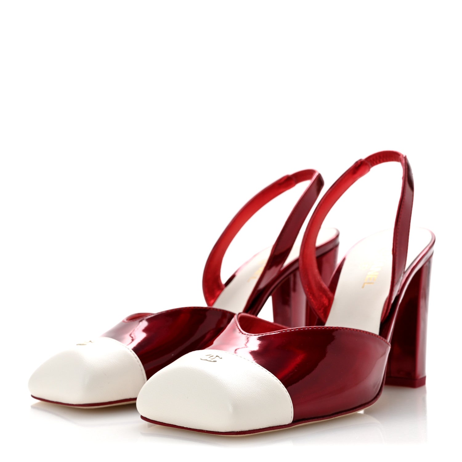Lambskin Laminated Calfskin Cap Toe CC Slingback Pumps 37.5 Red Ivory