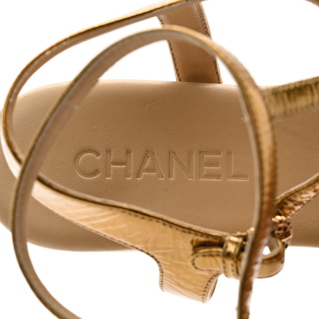Laminated Lambskin Enamel CC Thong Sandals 38.5 Golden