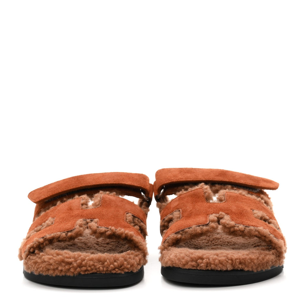 Suede Goatskin Shearling Womens Chypre Sandals 38 Gold