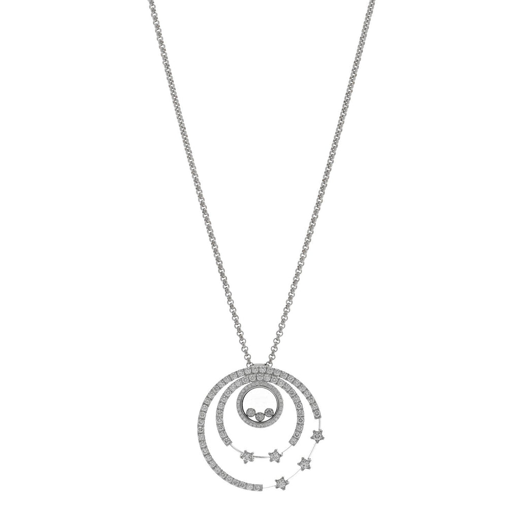 18K White Gold Diamond Happy Diamond Circles Stars Pendant Necklace