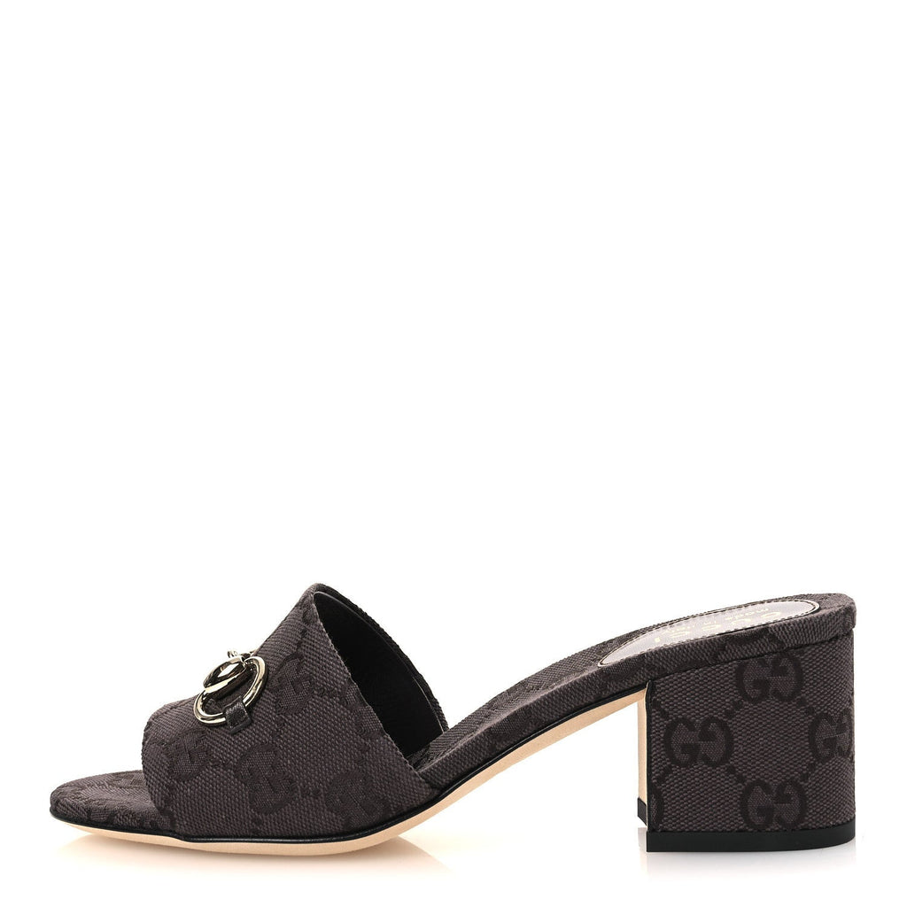GG Monogram Horsebit Slide Sandals 36 Dark Brown