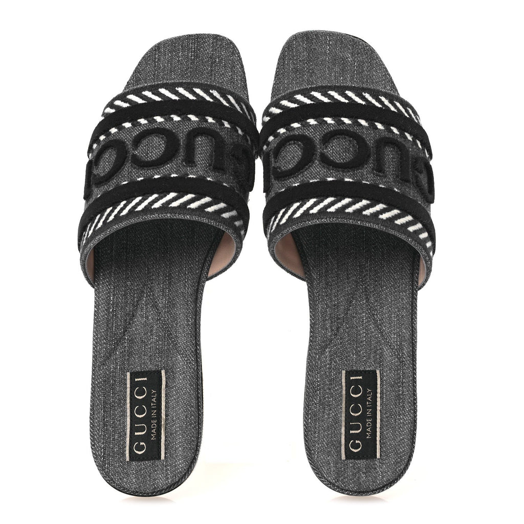 Plain Spain Denim Logo Slide Sandals 37 Light Blue