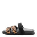 Moire Calfskin Suede Goatskin Womens Leopard Chypre Sandals 38 Gold Black