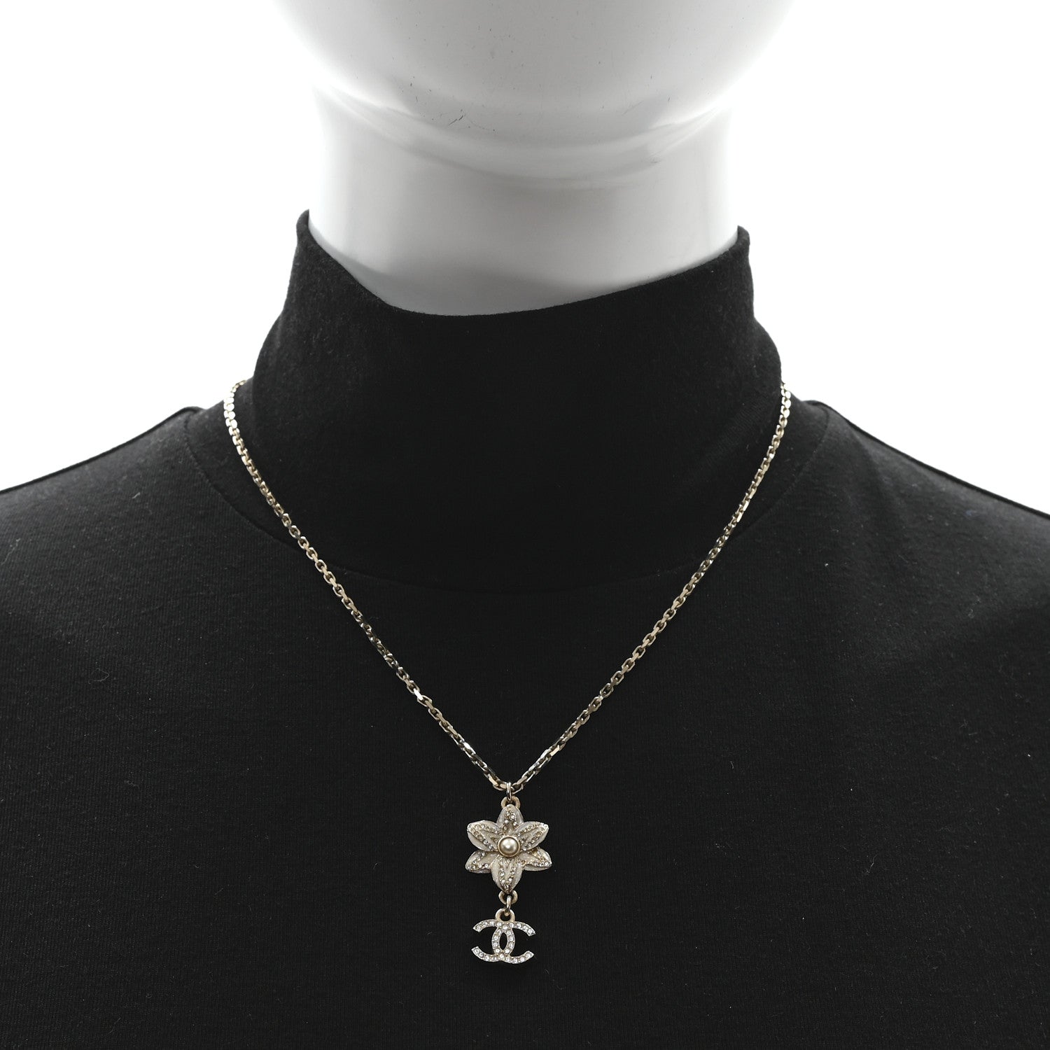 Crystal CC Flower Drop Necklace White