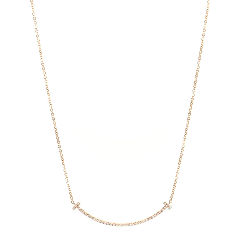 18K Rose Gold Diamond Small T Smile Pendant Necklace