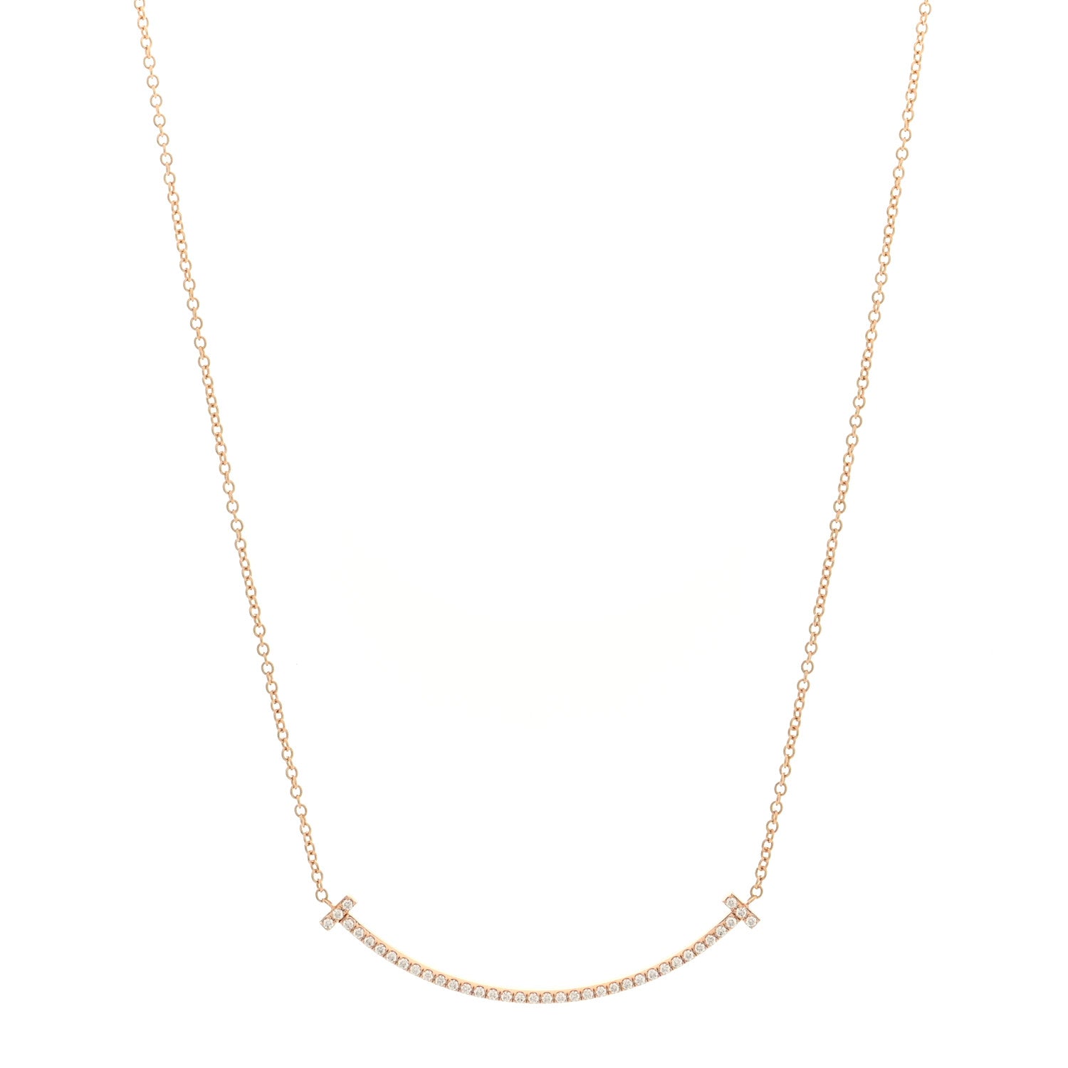 18K Rose Gold Diamond Small T Smile Pendant Necklace