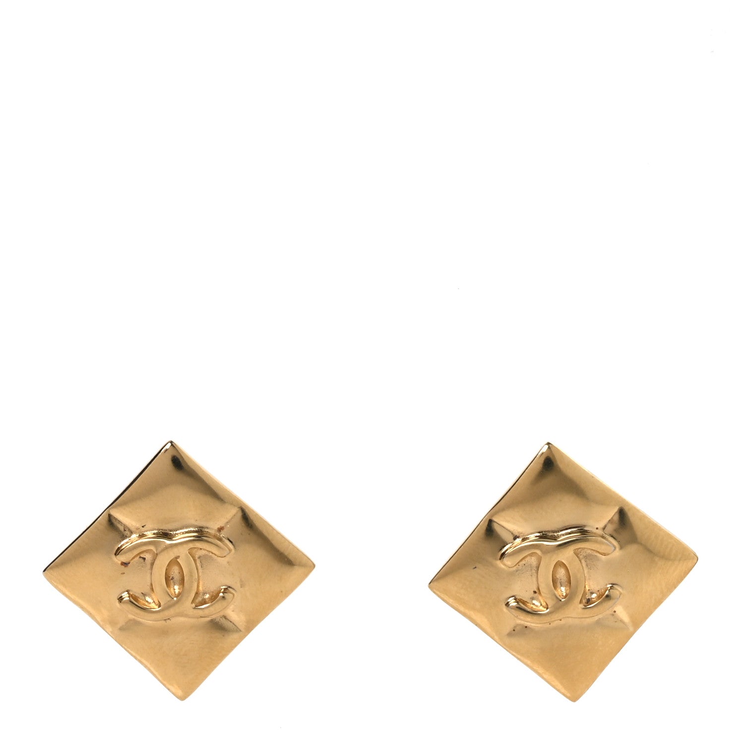 Metal CC Square Earrings Gold