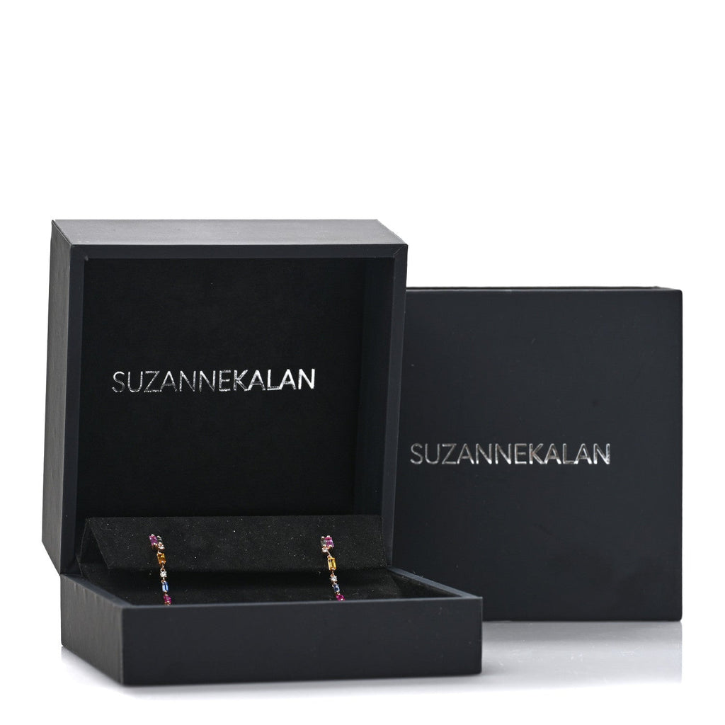 18K Rose Gold Diamond Sapphire Fireworks Rainbow Linear Drop Earrings