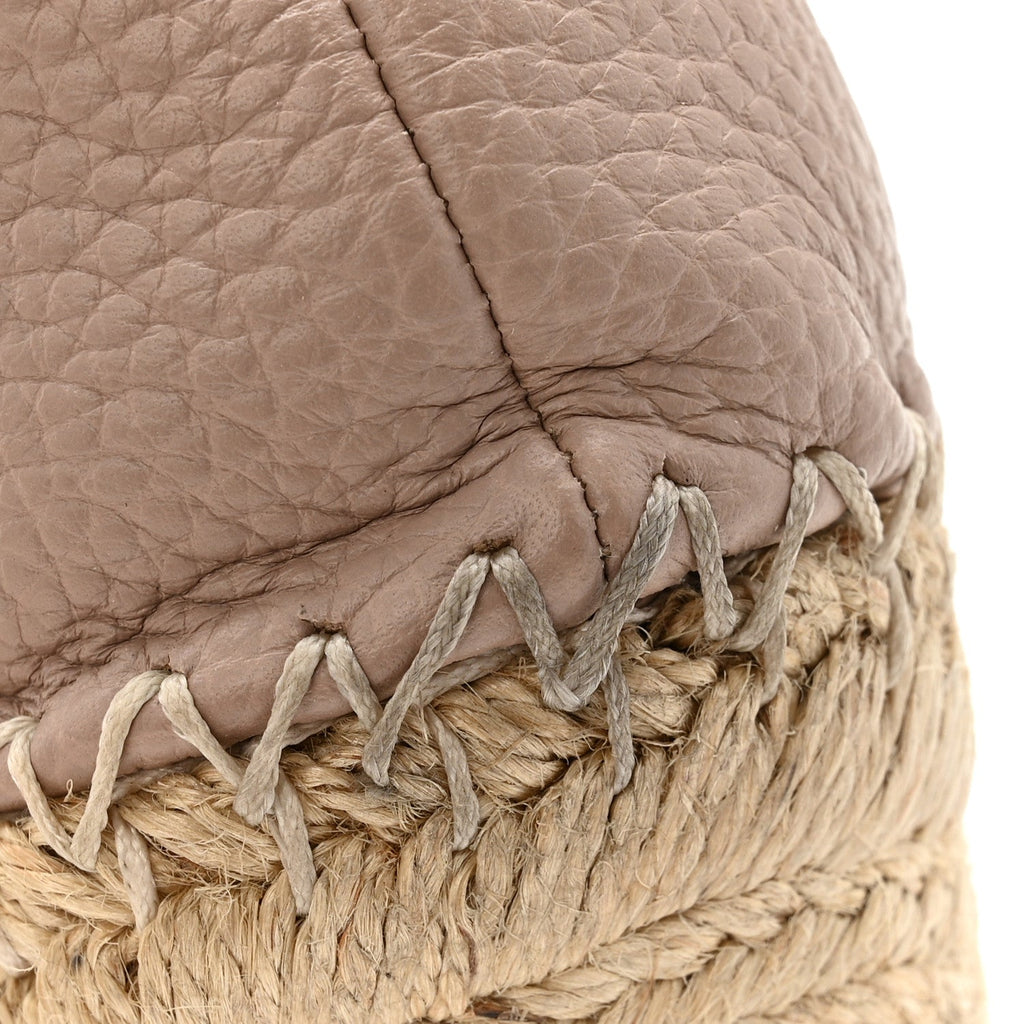 Grained Calfskin Rockstud Ankle Strap Espadrille 15/105mm Wedge Sandals 35 Rose Quartz Natural