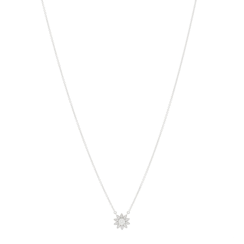 Platinum Diamond Small Sunflower Pendant Necklace