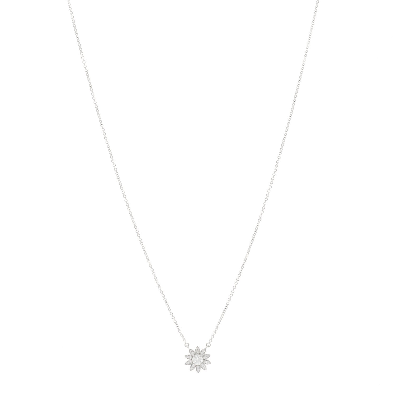 Platinum Diamond Small Sunflower Pendant Necklace