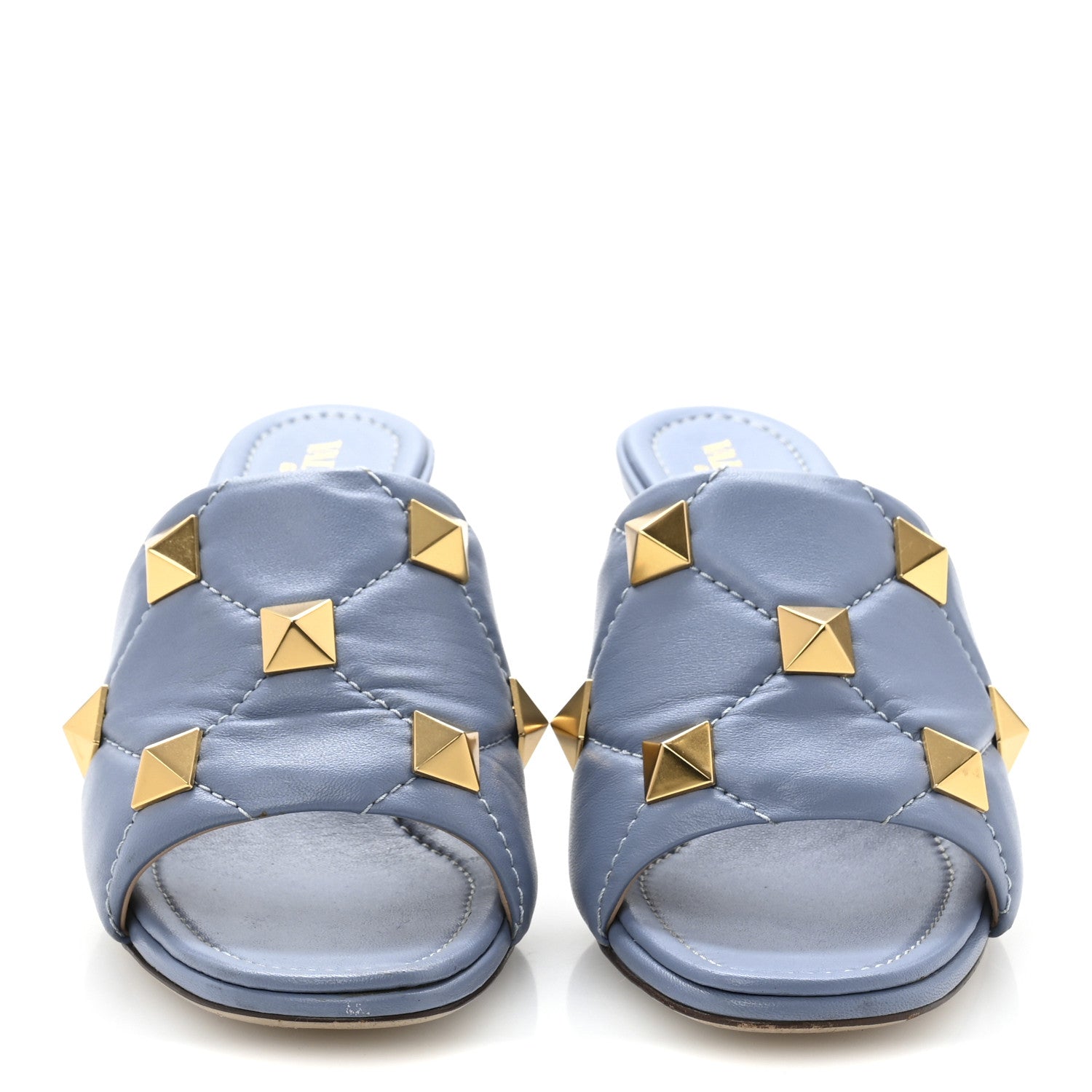 Nappa Quilted Roman Stud 65mm Slide Sandals 38 Azure