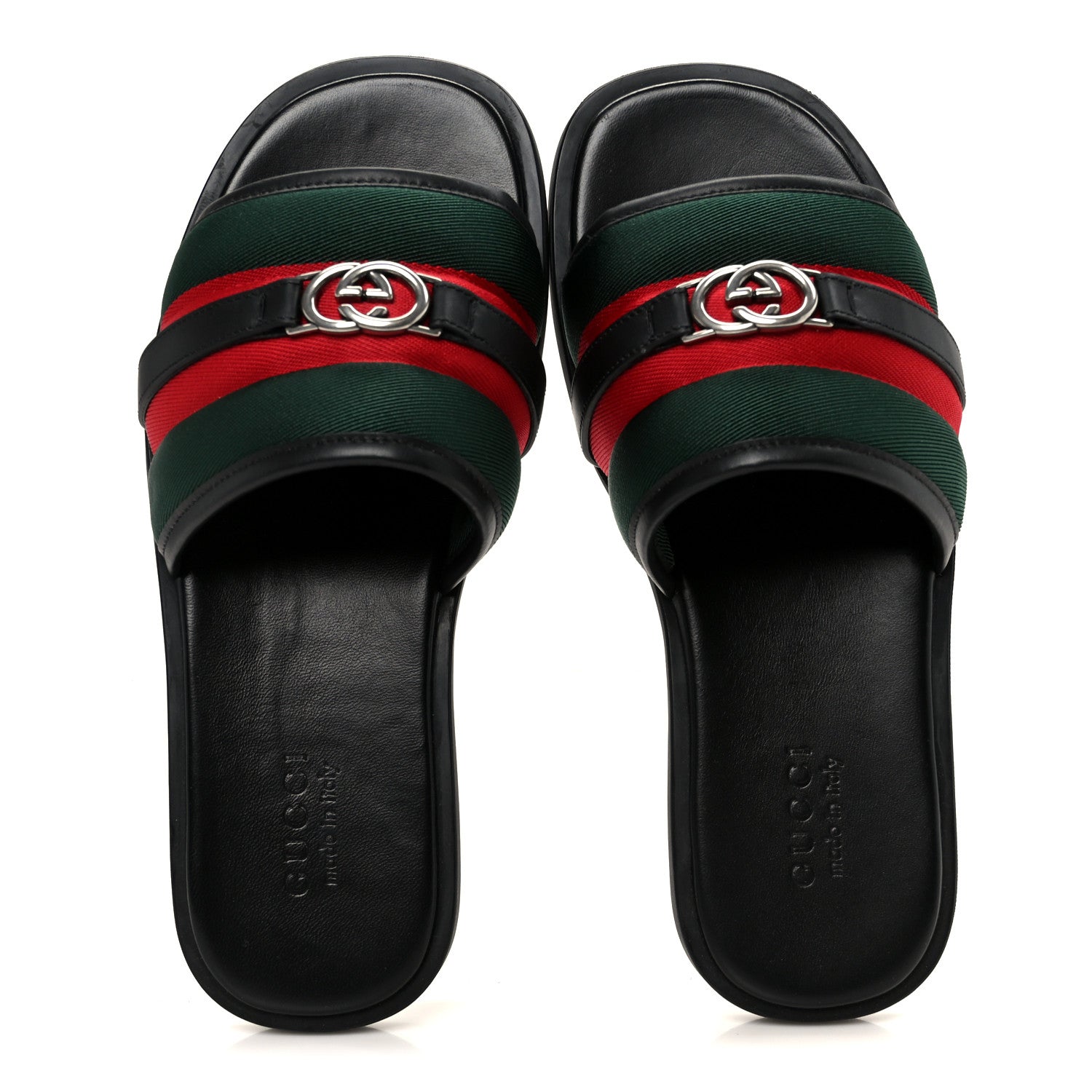 Nylon Calfskin Web Interlocking G Mens Maverik Slide Sandals 41 Black Green Red