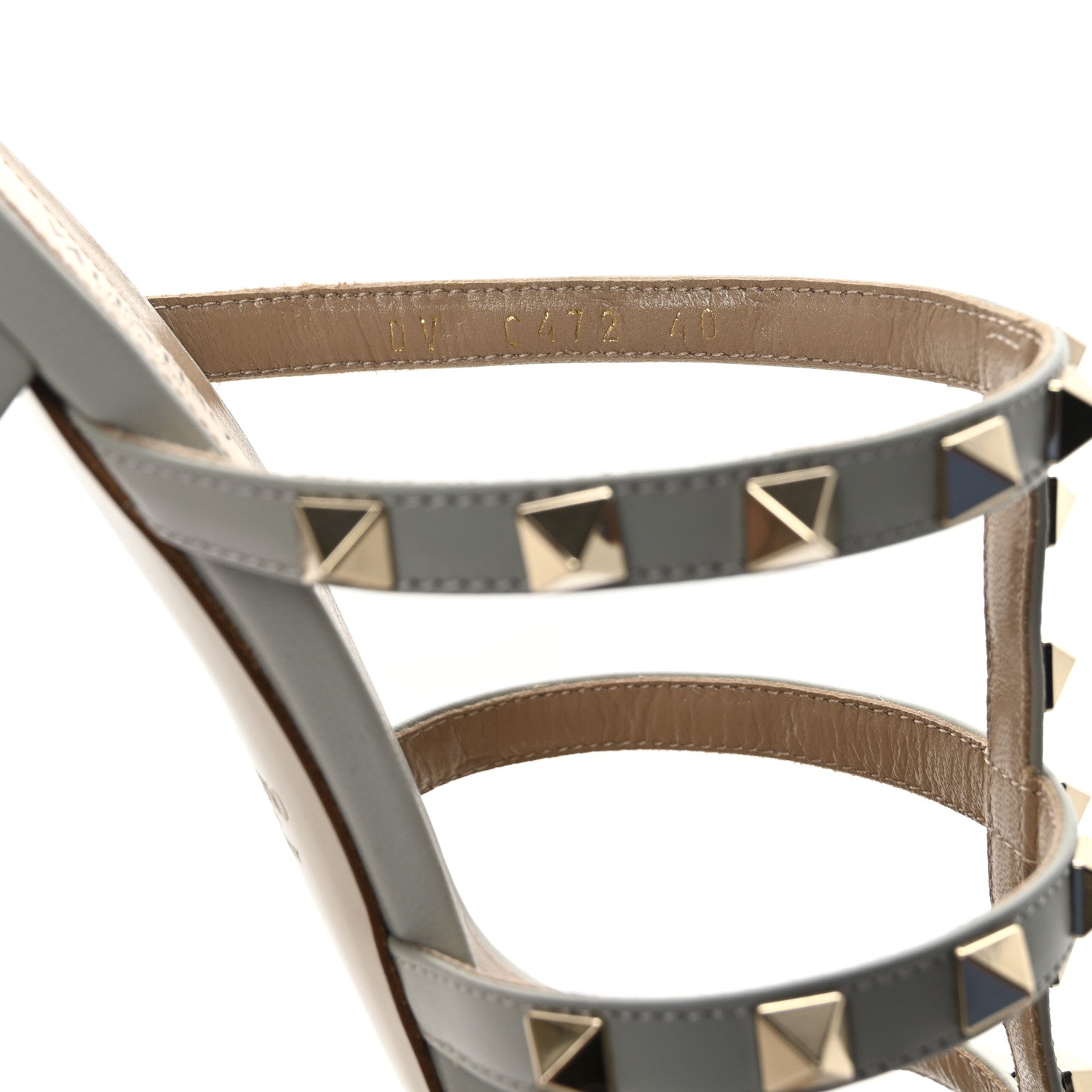 Calfskin Rockstud 60mm Caged Slide Sandals 40 Opal Grey