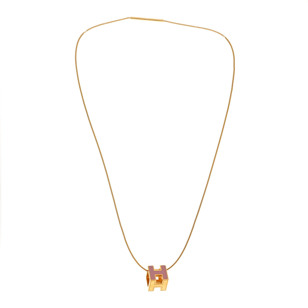 Gold Lacquered Cage d'H Pendant Necklace Rose Dragee