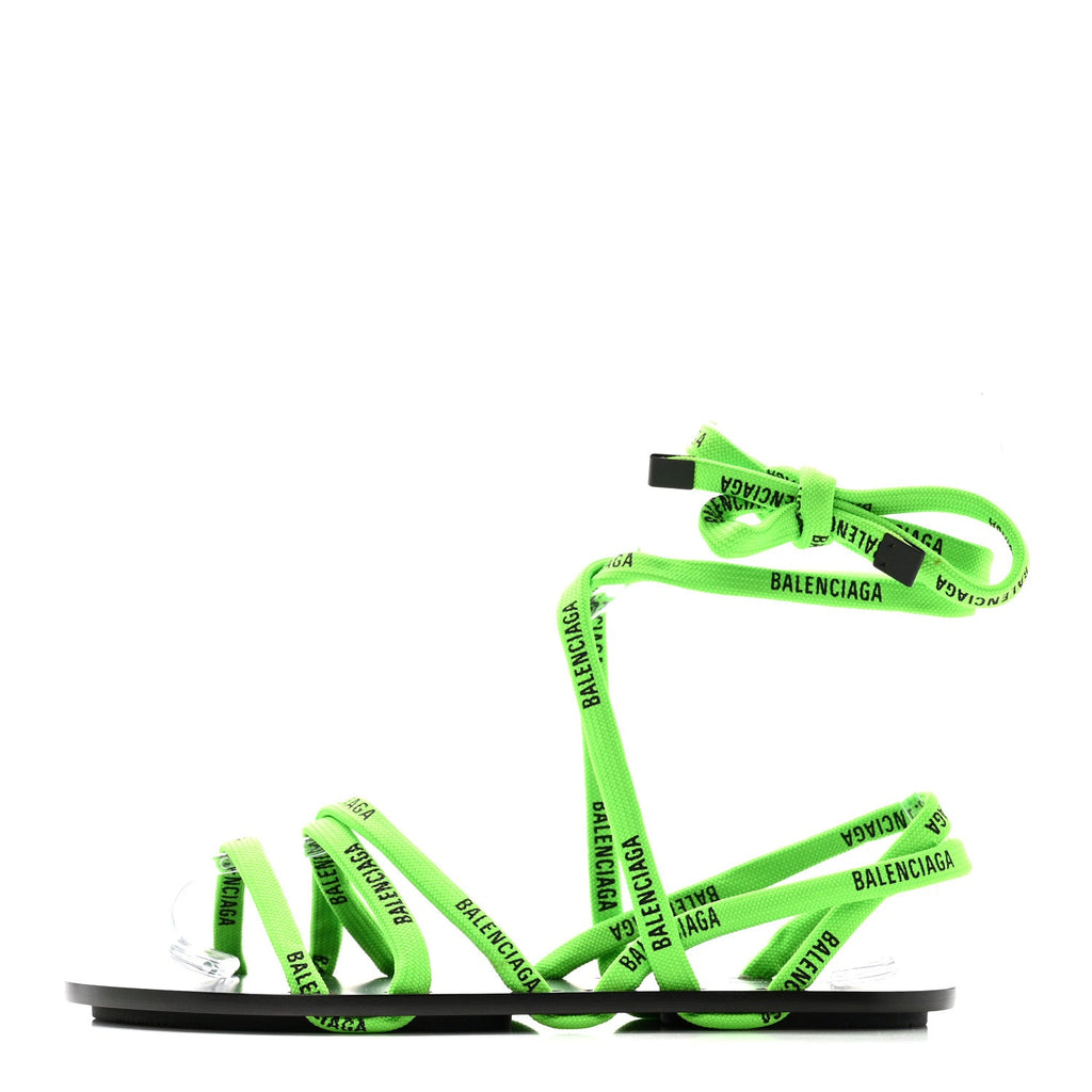 Nylon Calfskin Logo Lace Flat Sandals 37 Neon Green