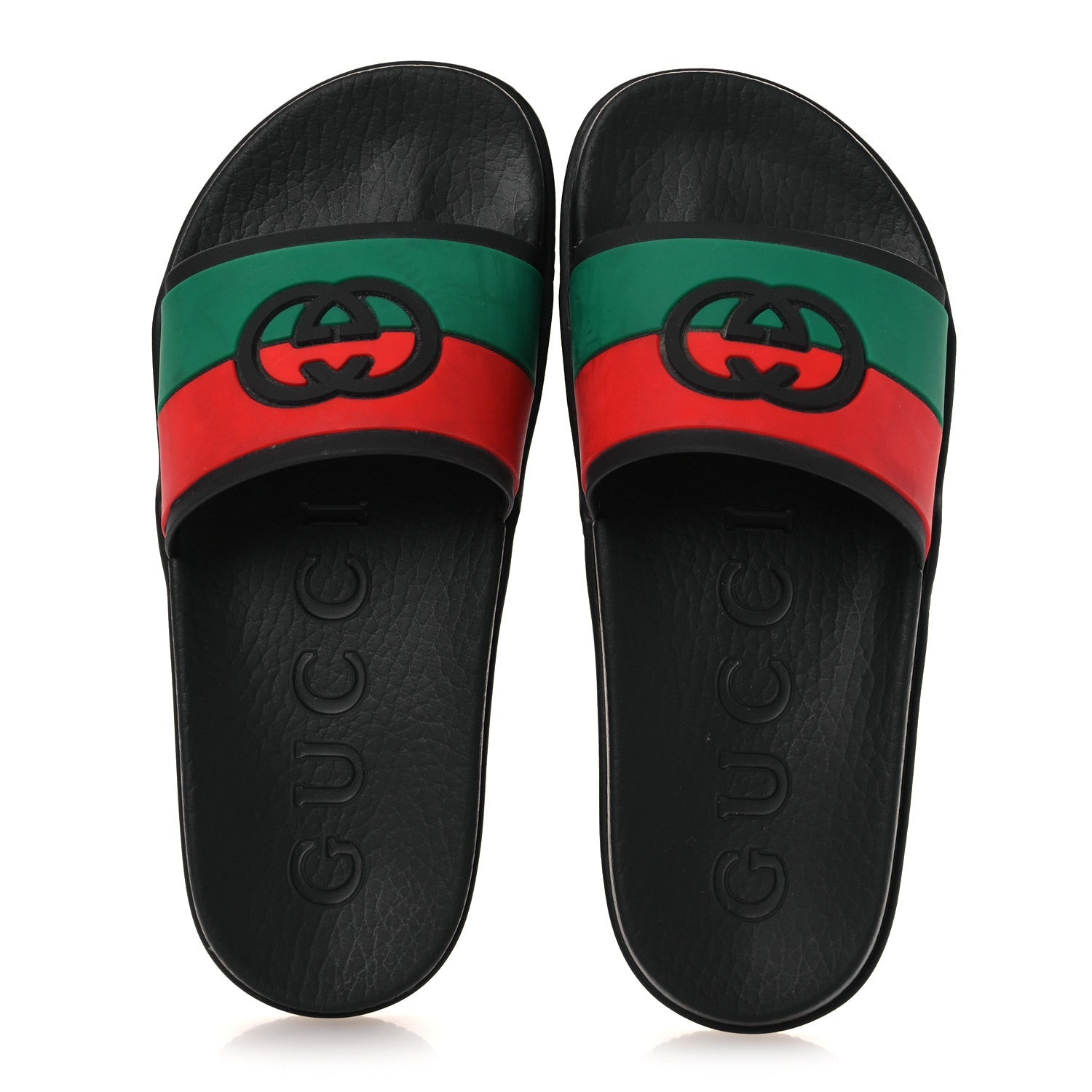Rubber Web Womens Interlocking G Slide Sandals 33 Black Green Red