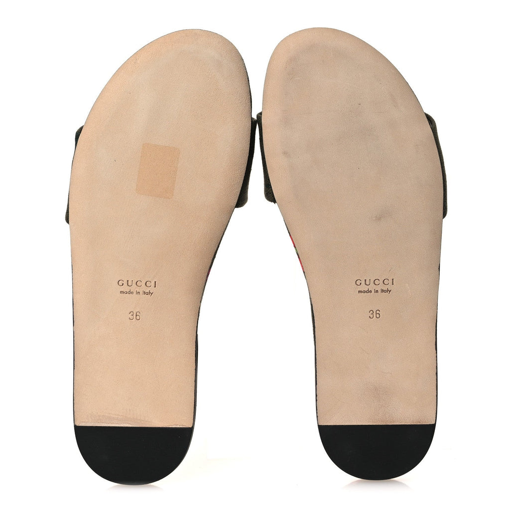 Canvas Flora Floral Horsebit Slide Sandals 36 Green