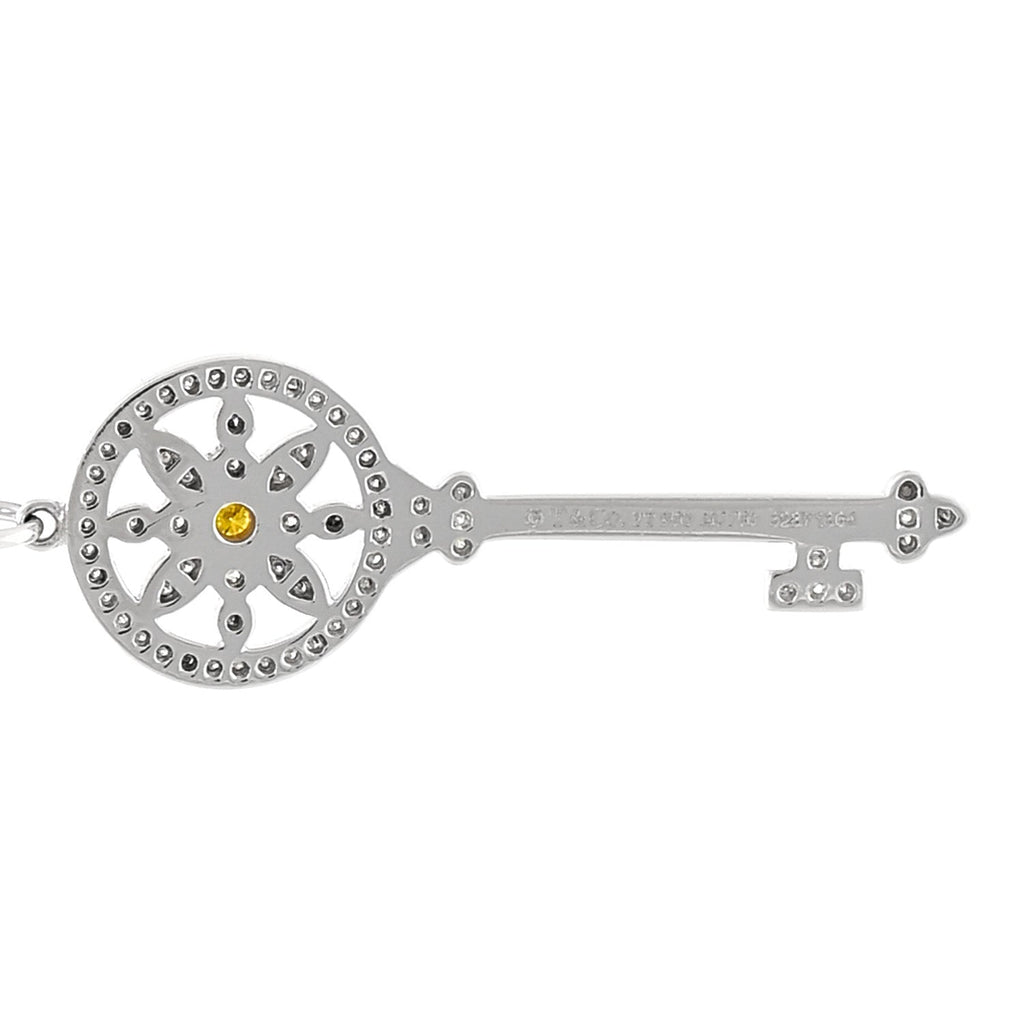 Platinum 18K Yellow Gold Yellow Diamond Daisy Key Pendant Necklace