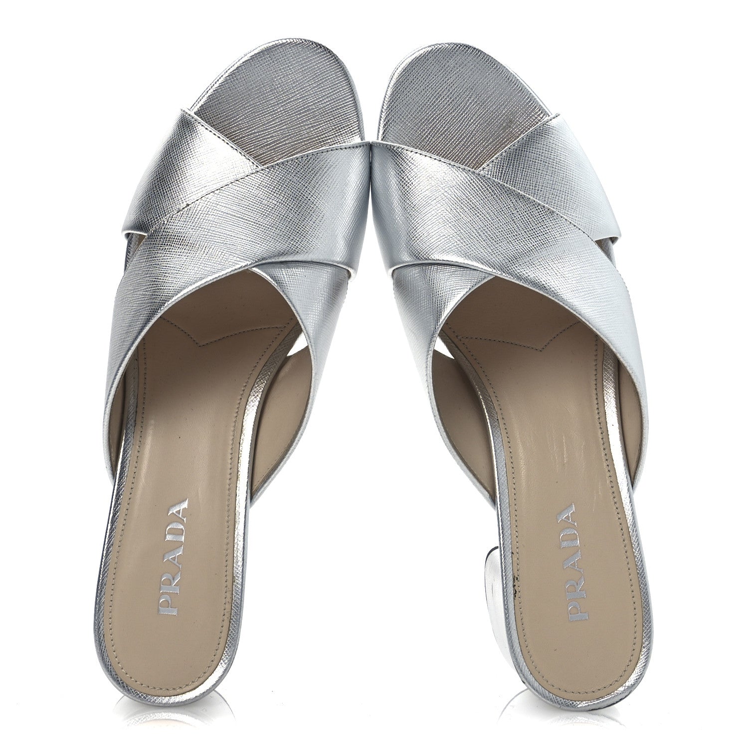 Metallic Saffiano Crisscross Platform Sandals 41 Silver
