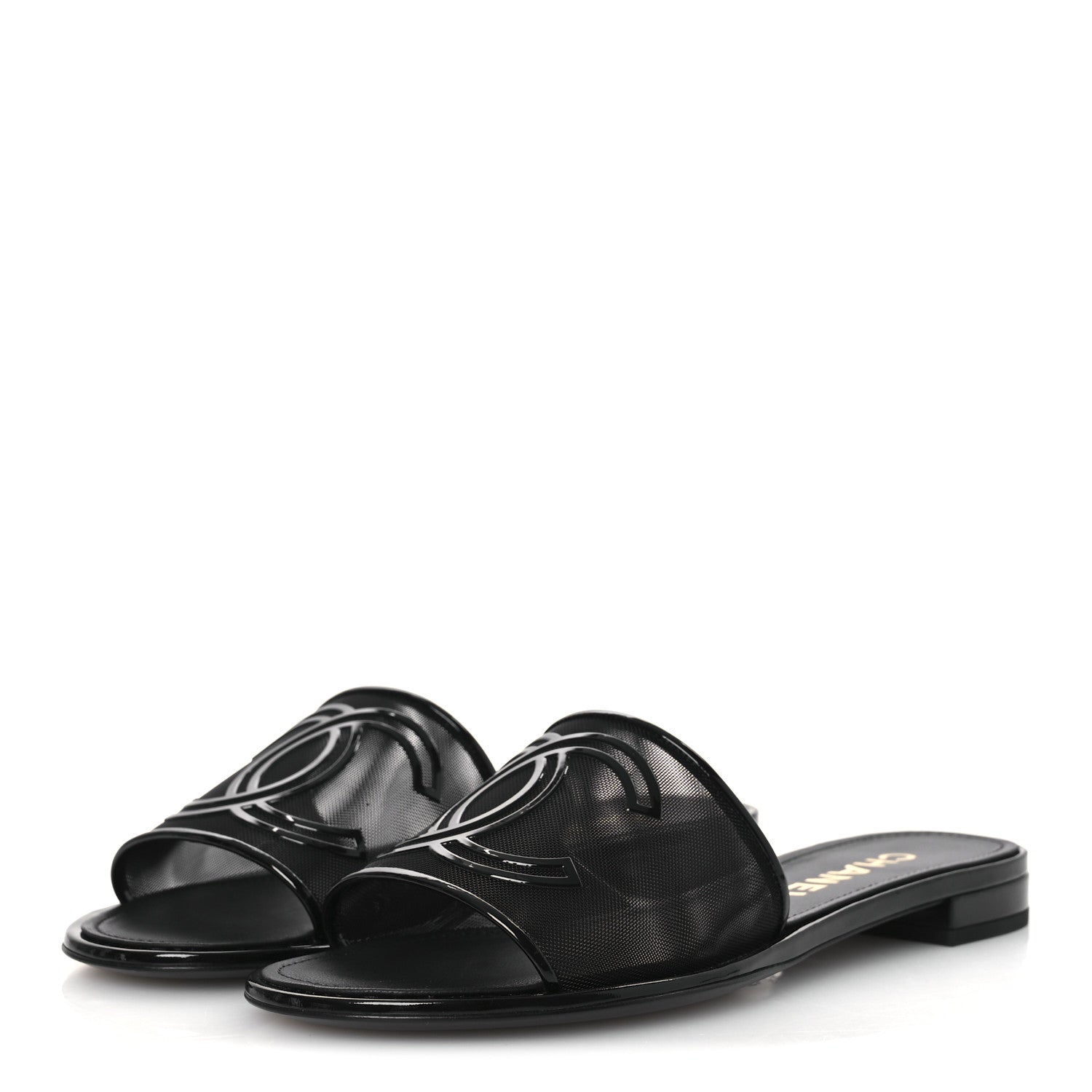 Mesh Patent Calfskin CC Mules 39 Black