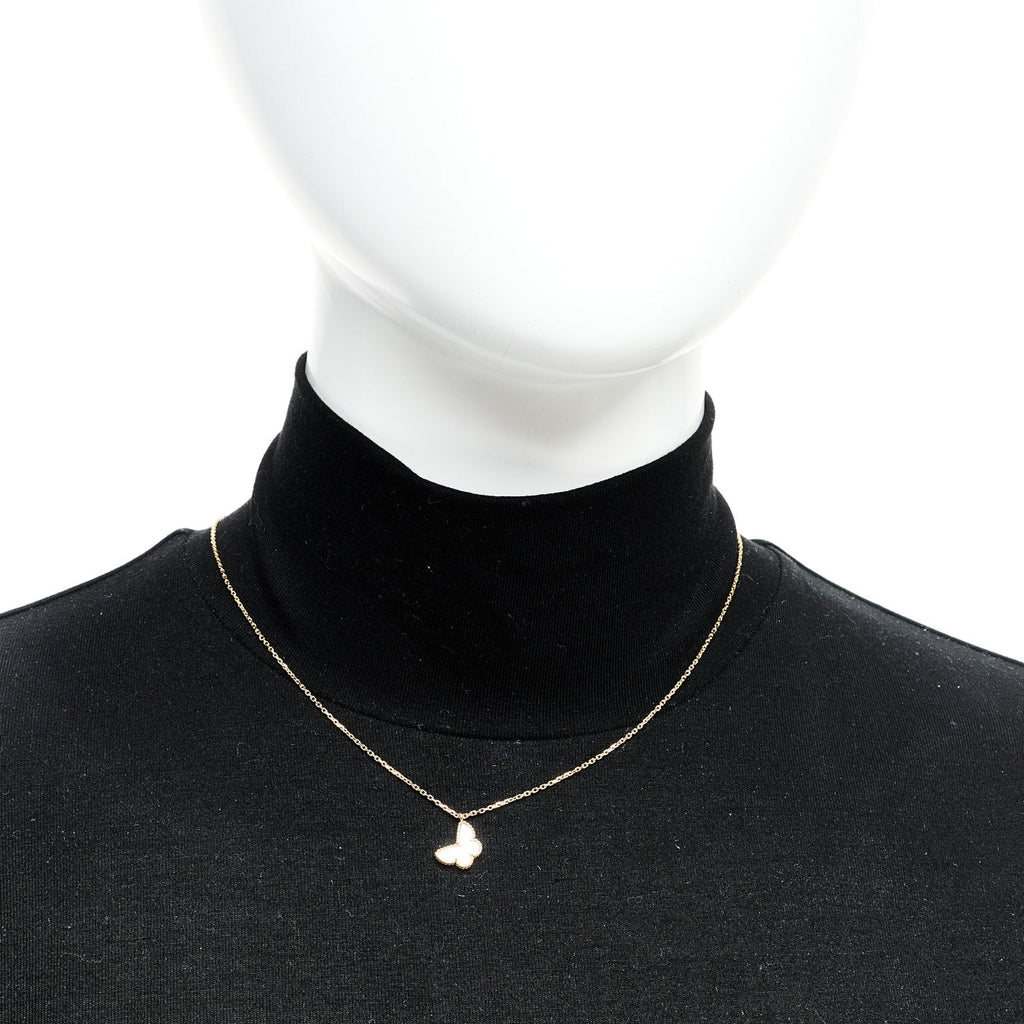 18K Yellow Gold Mother of Pearl Sweet Alhambra Butterfly Pendant Necklace