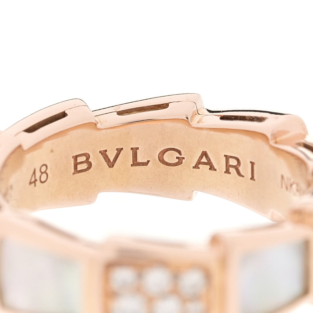18K Rose Gold Diamond Mother of Pearl 6mm Serpenti Viper Band Ring 48 4.5