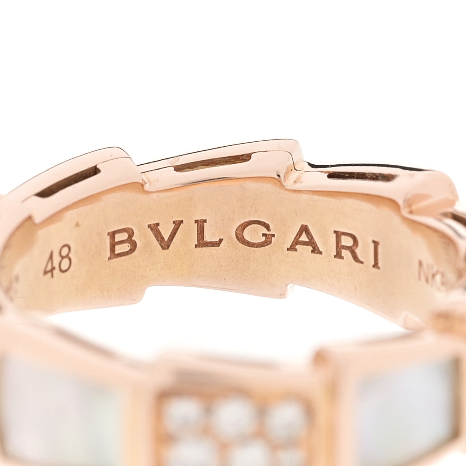 18K Rose Gold Diamond Mother of Pearl 6mm Serpenti Viper Band Ring 48 4.5