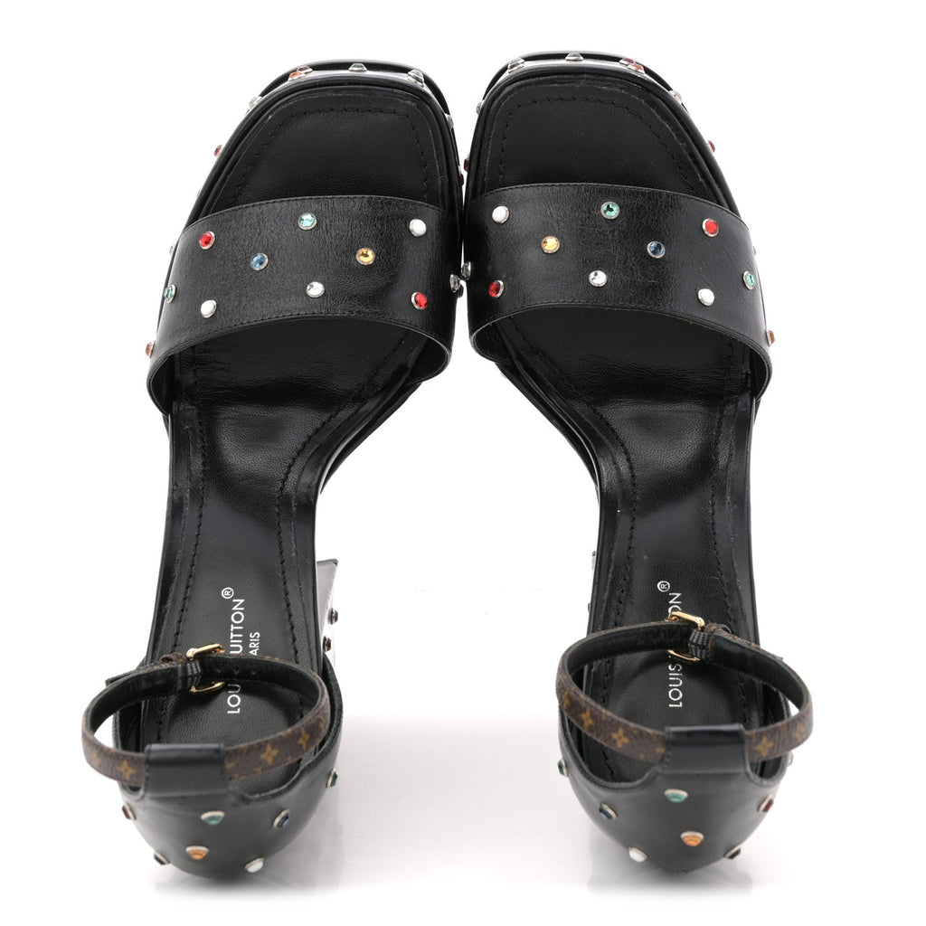 Calfskin Studded Fame Platform Sandals 37 Black