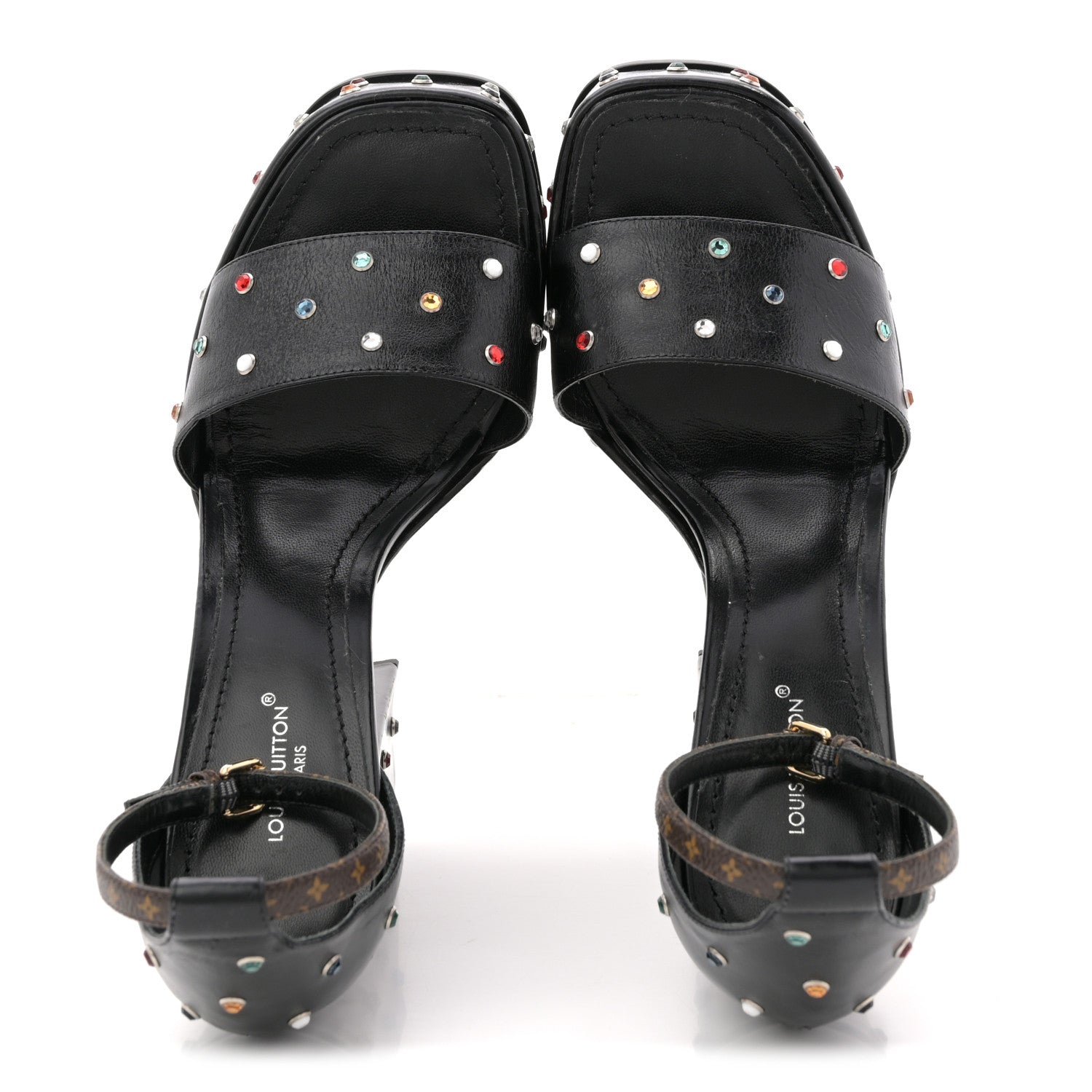 Calfskin Studded Fame Platform Sandals 37 Black