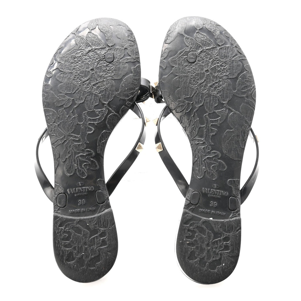 PVC Jelly Rockstud Bow Thong Sandals 39 Black