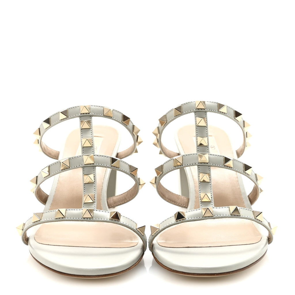 Calfskin Rockstud 60mm Caged Slide Sandals 40 Opal Grey