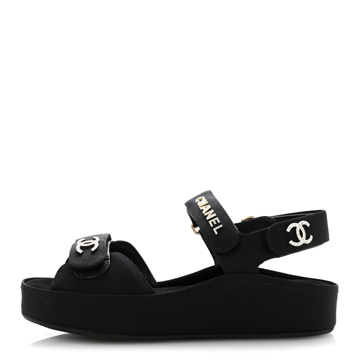 Grosgrain Crystal Logo Platform Sandals 38 Black