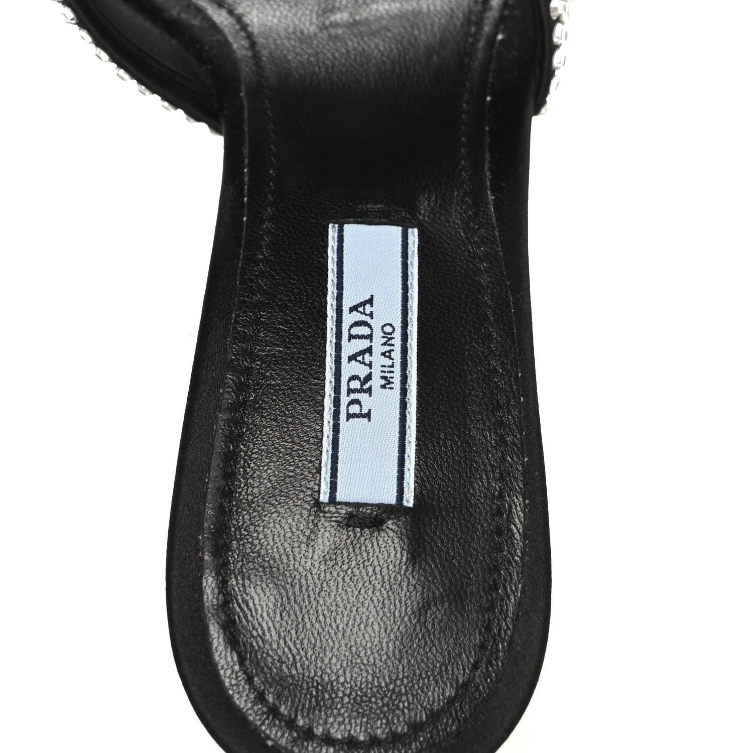 Satin Crystal Logo 65mm Slide Sandals 36 Cristal