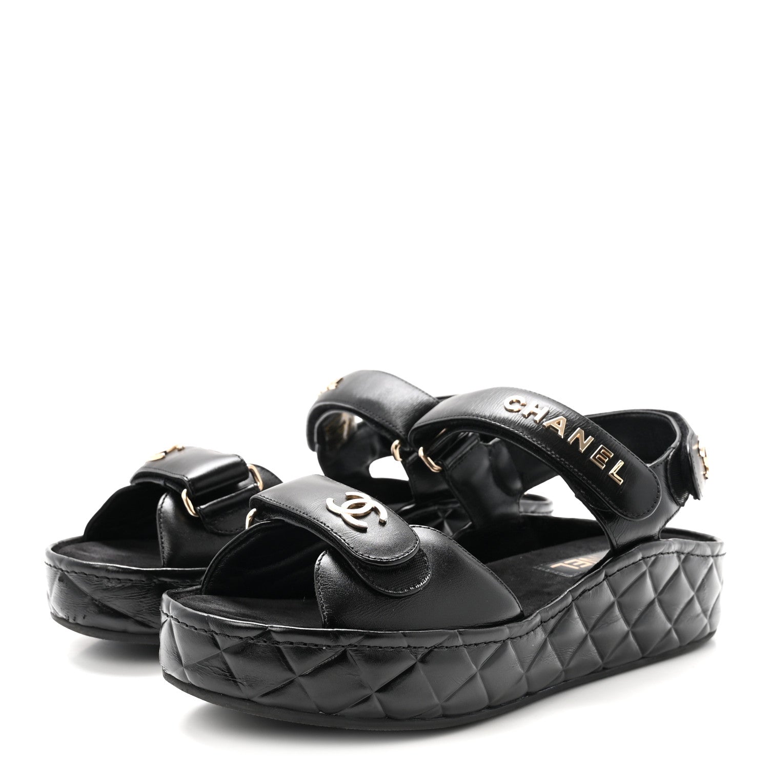 Shiny Calfskin Logo Platform Sandals 38 Black