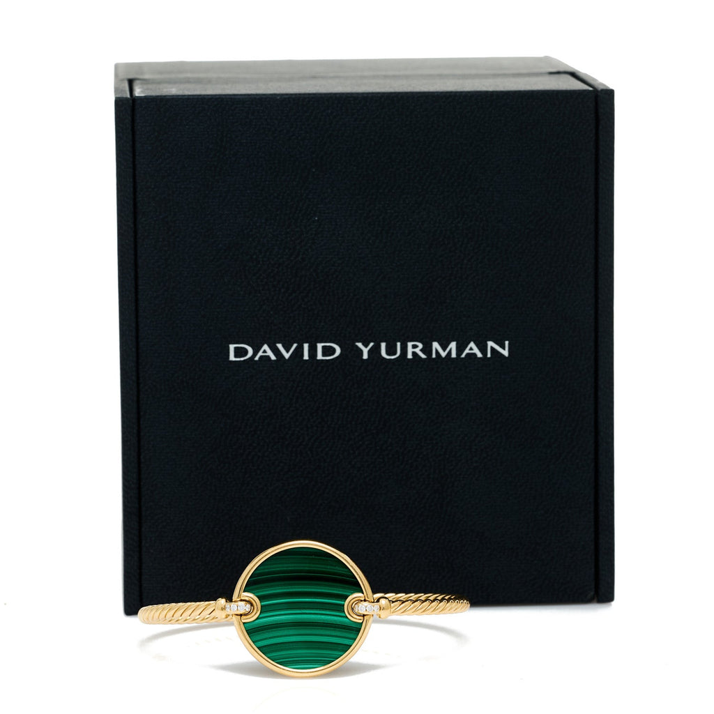 18K Yellow Gold Diamond Malachite DY Elements Bangle Bracelet