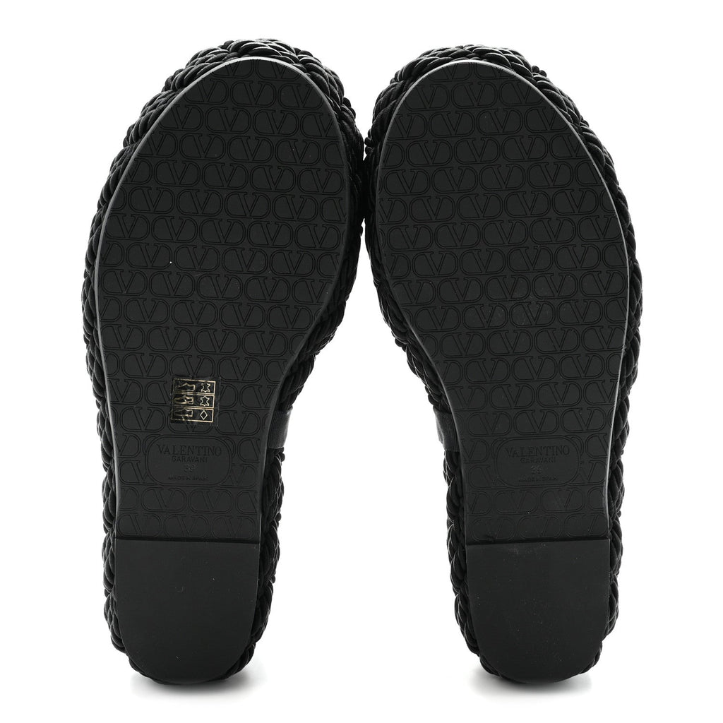 Calfskin Silk Torchon Vlogo Platform Espadrille 100 Wedge Sandals 39 Black