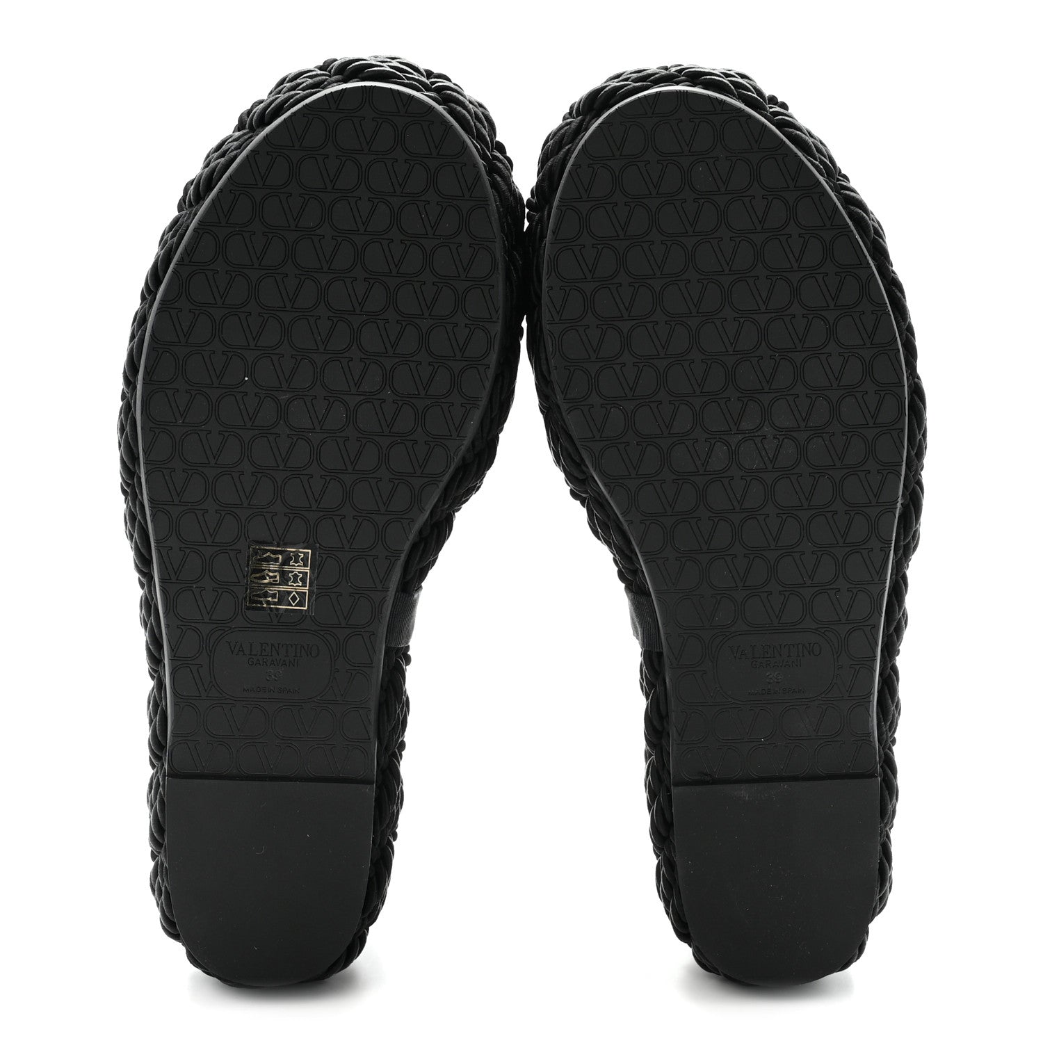 Calfskin Silk Torchon Vlogo Platform Espadrille 100 Wedge Sandals 39 Black