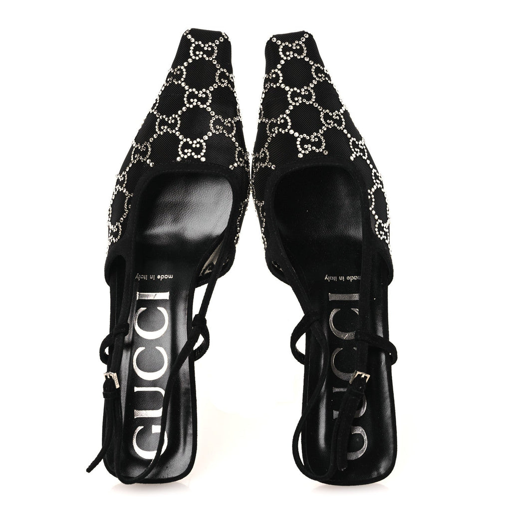 Tela Retino Kid Scamosciato Crystal GG Monogram Square G 35mm Slingback Pumps 39 Black