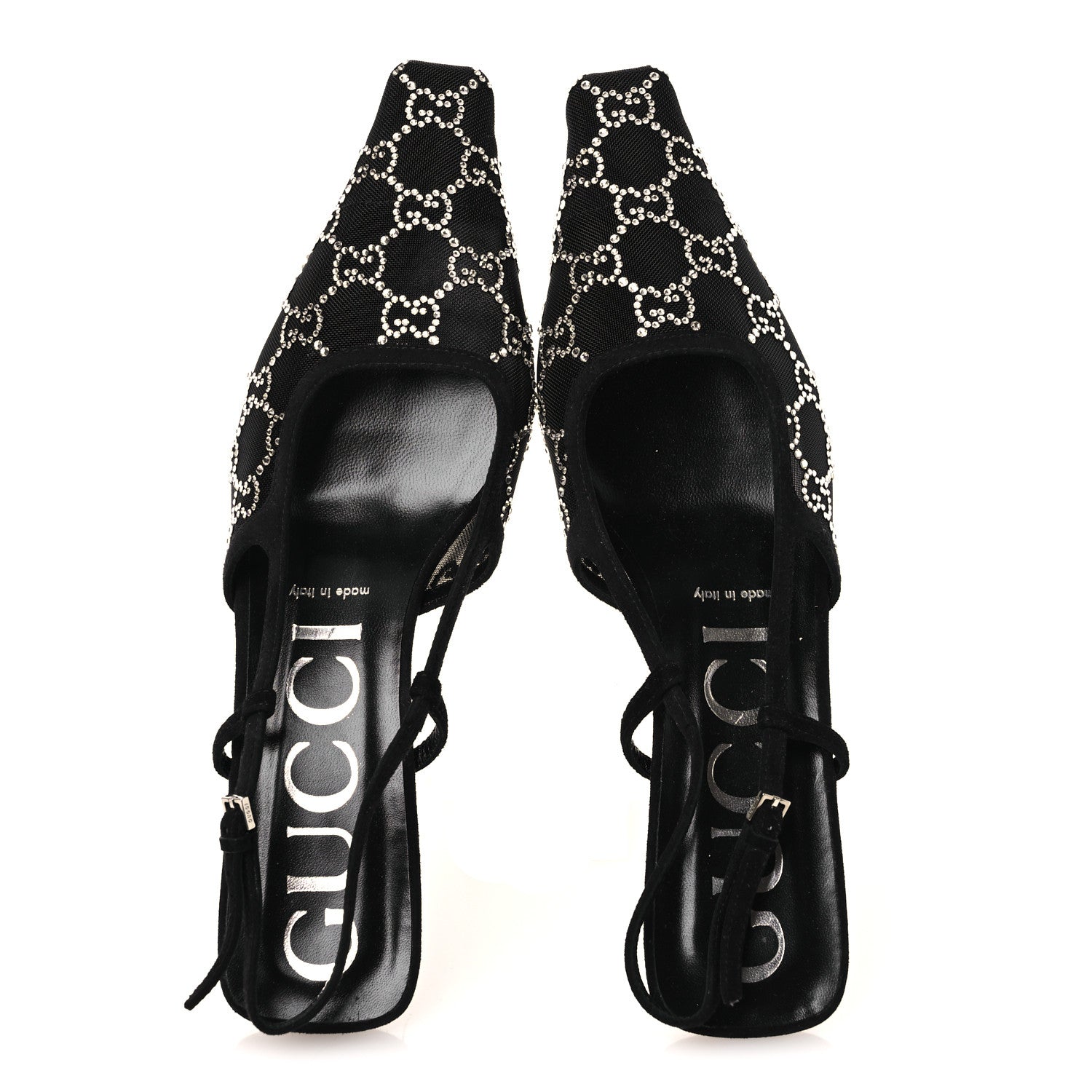 Tela Retino Kid Scamosciato Crystal GG Monogram Square G 35mm Slingback Pumps 39 Black