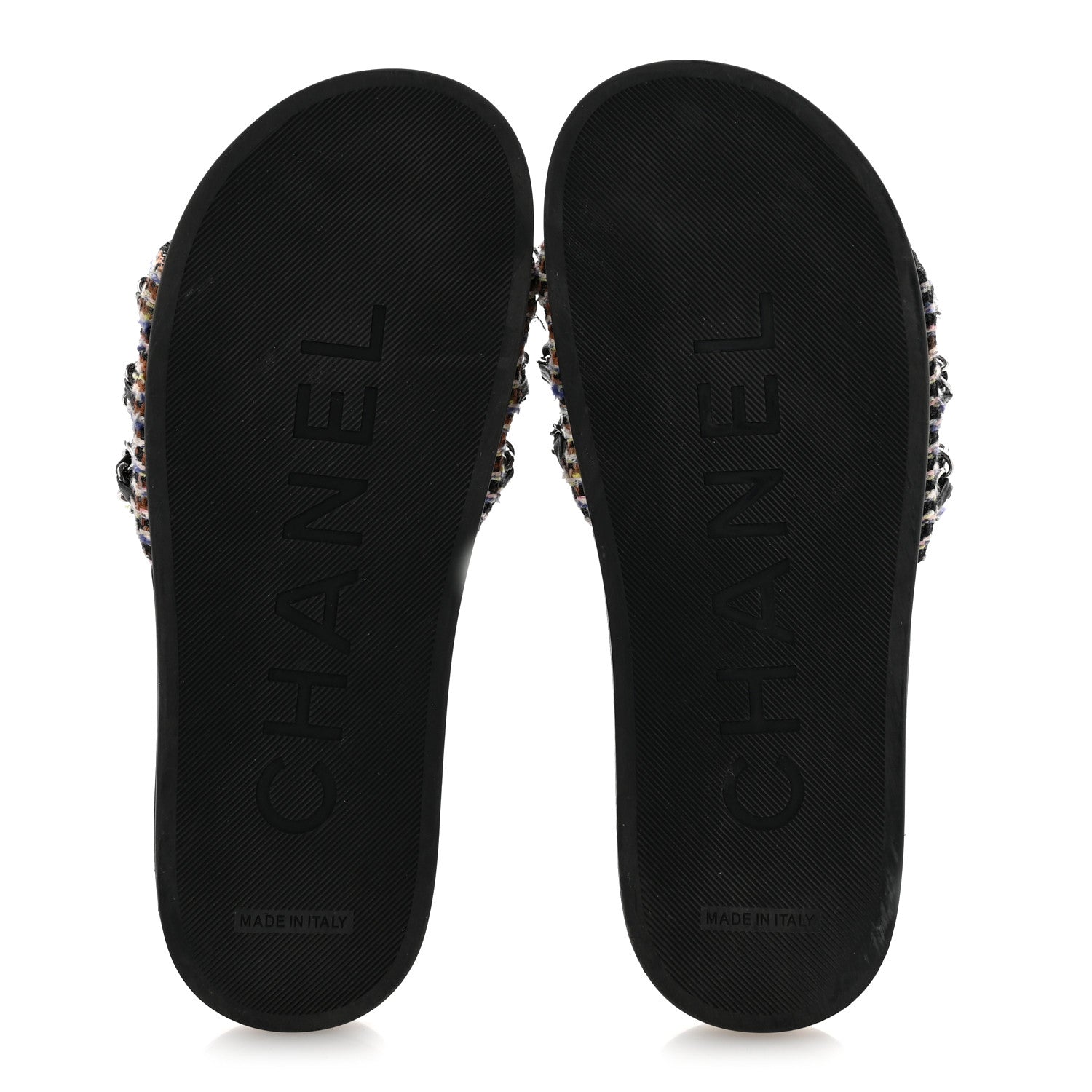 Satin Canvas Chain Slides Sandals Flats 37.5 Marine