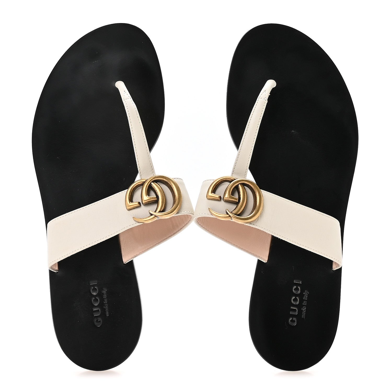 Calfskin GG Marmont Thong Sandals 36.5 Mystic White