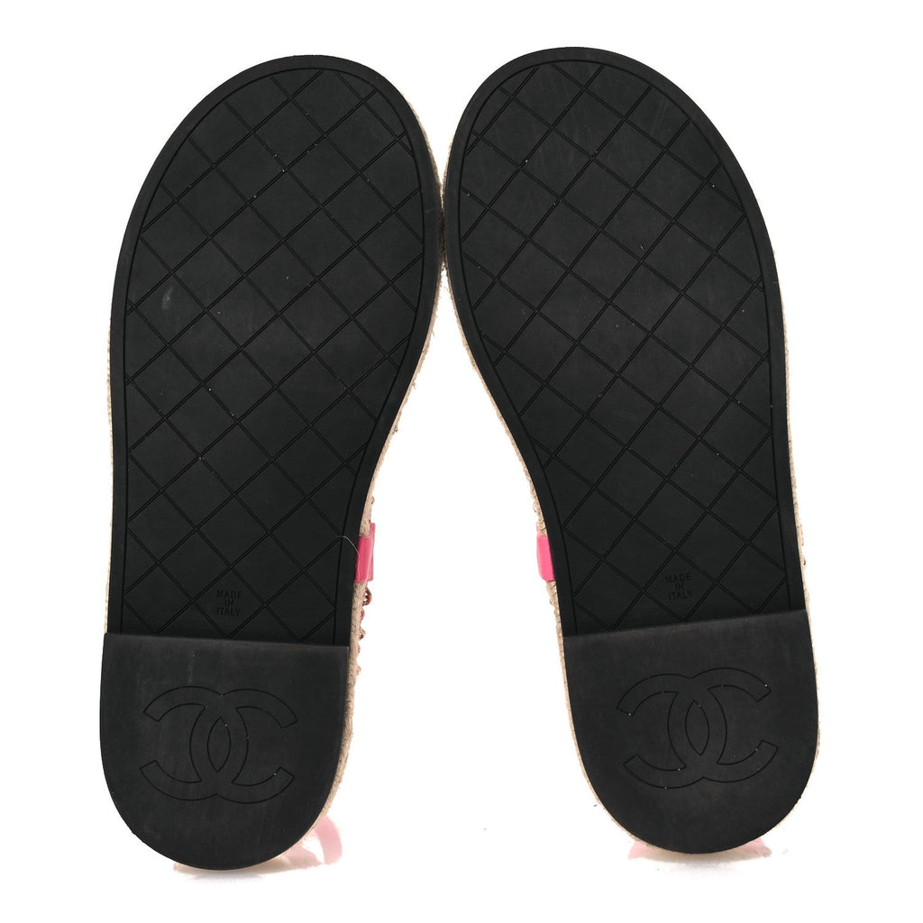 Lambskin Chain CC Thong Espadrille Sandals 39 Pink