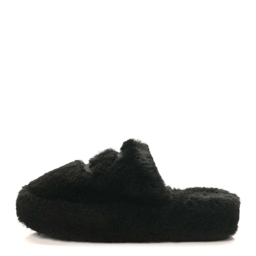 Shearling CC Flat Mules 36 Black