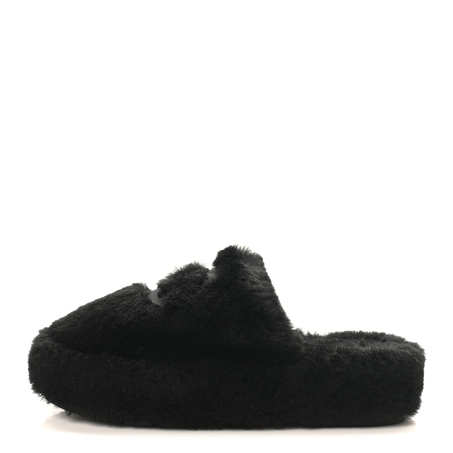 Shearling CC Flat Mules 36 Black